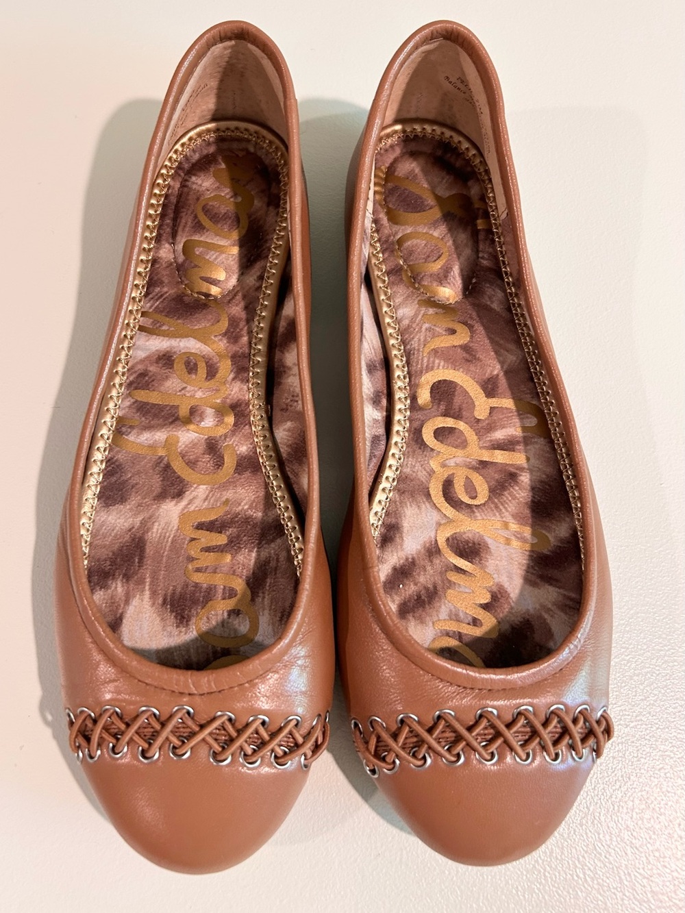 Sam Edelman Felicity Ballet Flats Brown Leather Whipstitch Shoes 7 - Picture 4 of 9